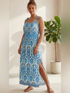 Anthropologie Plenty by Tracy Reese Blue Baroque Motif Maxi Dress L